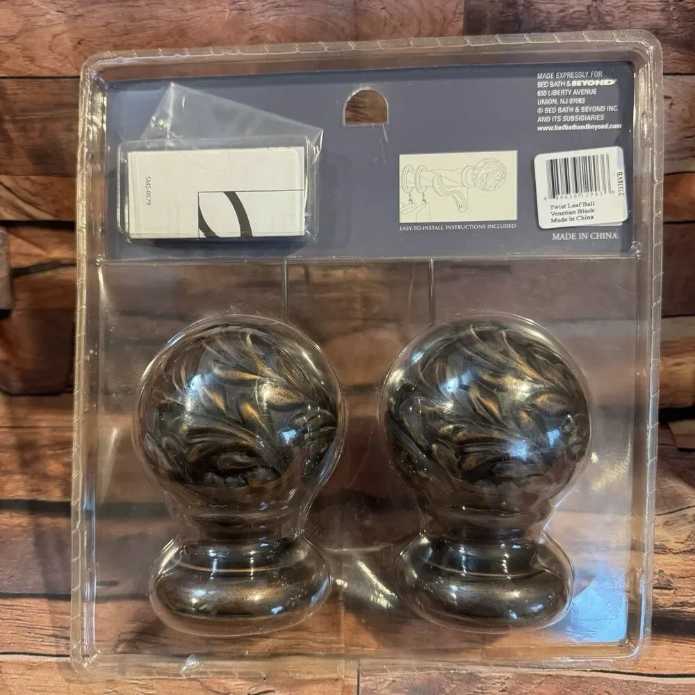 Palais Royale Valencia Twist Ball Finial Pair Venetian Black Curtain Rod Set New